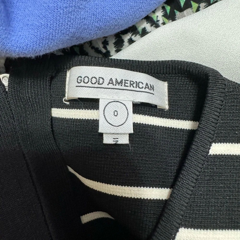 Good American Womens Stripe Long Sleeve Crop Top Size 0‎